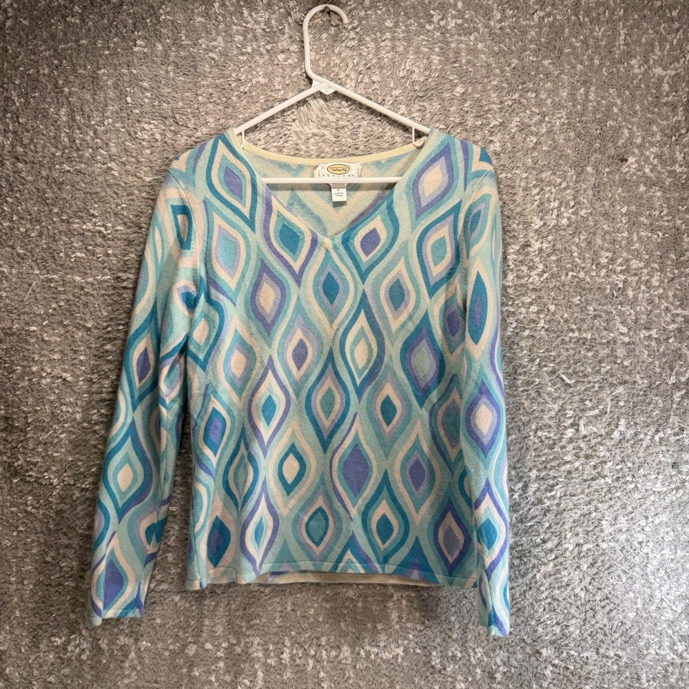 Talbots Pure Cashmere Groovy Abstract Shapes Pullover Sweater Petite S Preppy
